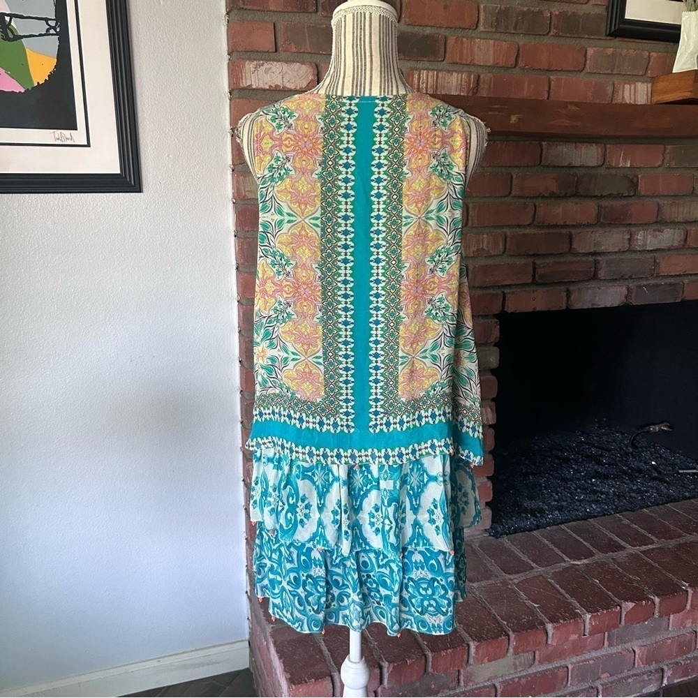 Anthropologie Hemant & Nandita Moana Silk Beaded Tiered Dress Sz S - Picture 7 of 10